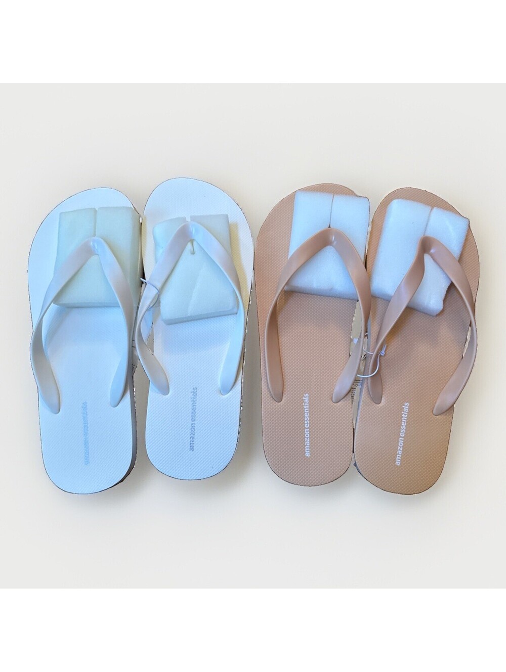 New Lot 2 Pairs Amazon Essentials Flip Flops Men’s Size 12 White & Light Pink